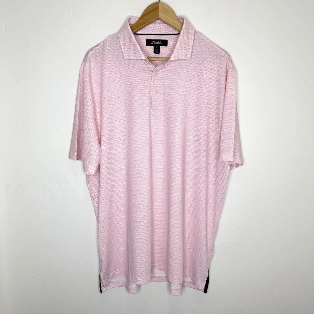 RLX Ralph Lauren Performance Golf Polo Men’s Large Pink Print Short Sleeve